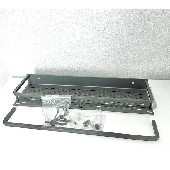 Wall-Mount Grey Bathroom Shower Caddy Kitchen Organizer with Towel Rack - Picture 5 of 8